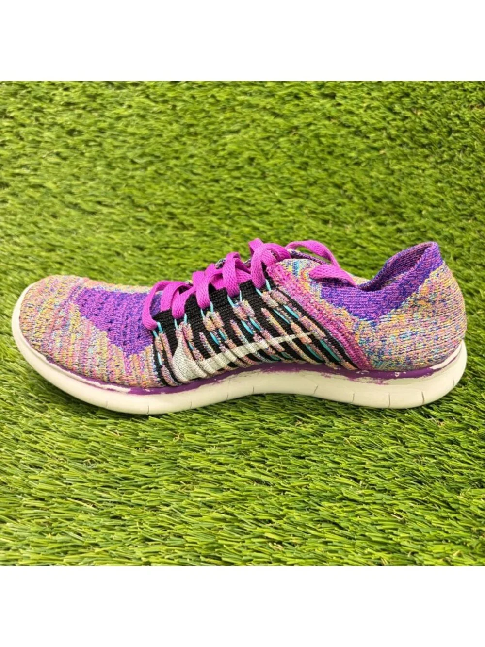 Nike Free RN Flyknit Womens Size 6.5 Purple Blue Athletic Running Shoes Sneakers